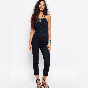 Free People Denim Halter Top Jumpsuit (Size 8 NWT)